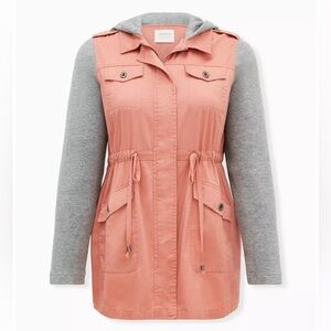 NEW Torrid Twill Hacci Sleeve Anorak Utility Jacket, Pink/Gray Plus Size 4X/26W